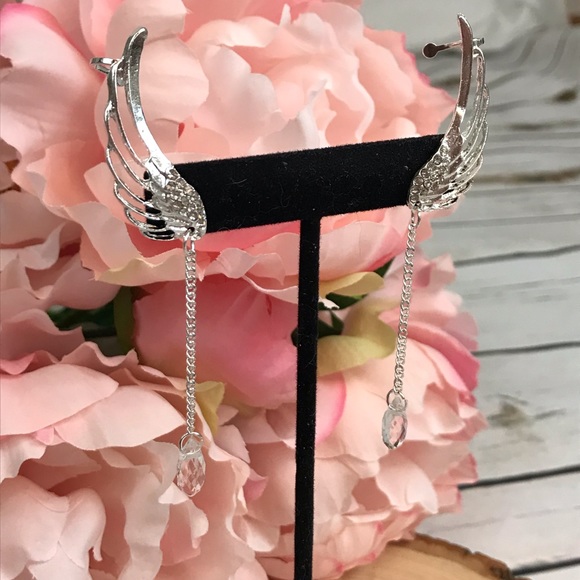 Angel Wings Water Drop Crystal Clip On Earrings - Picture 7 of 12